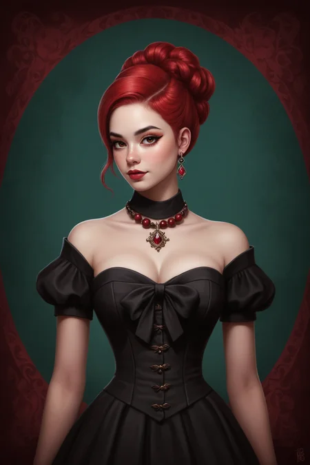 digital painting by Casey Baughand Stephen Wilkesand Bess Hamiti in the style of Mab Graves of a cute fit 18 year old model, cinematic fashion shot, cleavage <lora:EnvyStudioPortraitXL01:0.35>