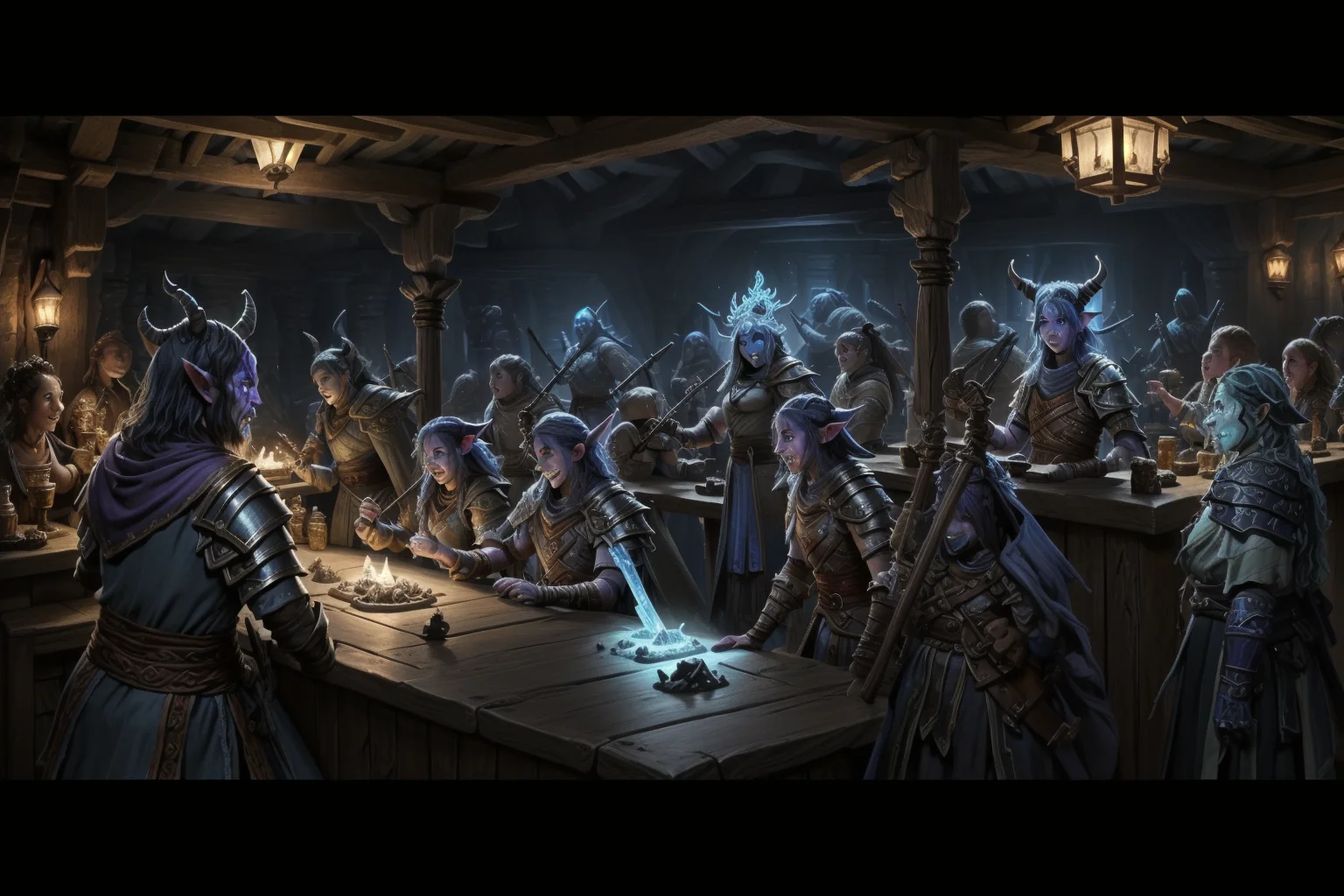 (Everyone looking at camera  making a ral-drp face) +++. A whimsical war brewing in a well lit brightly colored High resolution 8K Fujifilm photograph professionally staged, professional lighting, panoramic view <lora:Fantasy_ClassesXL:1> <lora:Fantasy:0.8> <lora:Fantasy_Races_XL:1> (2 large tiefling  sorcerer  ral-drp at 1 timid blue dragonborn  artificer)+++(1goblin barbarian makes   ral-drp faces at 1 firbolg monk)++, (1water genasi Paladin  dancing with  ral-drp face 1halfling warrior)++ (1 shifter attends the counter in the tavern) <lora:DonMD34thM4g1cXL_v3.0:0.8> DonMD34thM4g1cXL <lora:ral-drp:0.8> ral-drp