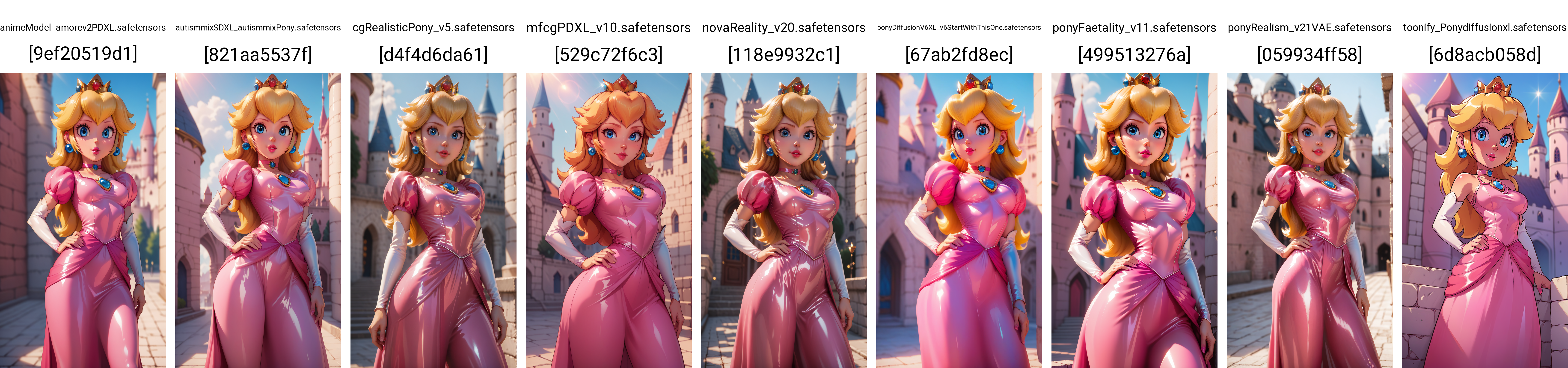 score_9,score_8_up,score_7_up,score_6_up,score_5_up,score_4_up BREAK <lora:Princess_Peach_Shiny_Style_V2:0.8>,princess peach,skinny,choker,medium breasts,detached sleeves,pink dress,castle,outside,standing,hand on hip,looking at viewer,depth of field,bokeh,shiny skin,shiny dress,