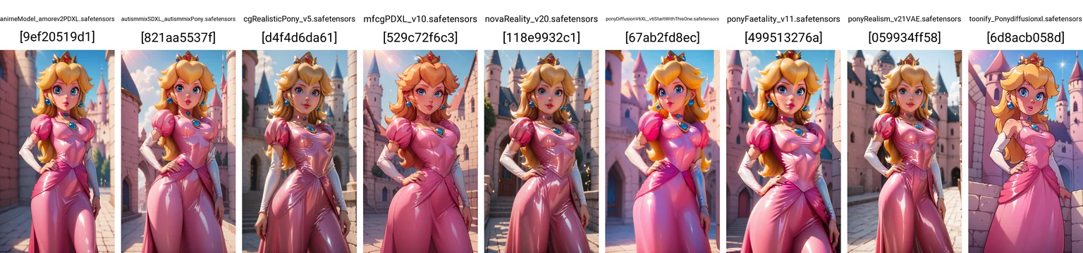 score_9,score_8_up,score_7_up,score_6_up,score_5_up,score_4_up BREAK <lora:Princess_Peach_Shiny_Style_V2:0.8>,princess peach,skinny,choker,medium breasts,detached sleeves,pink dress,castle,outside,standing,hand on hip,looking at viewer,depth of field,bokeh,shiny skin,shiny dress,