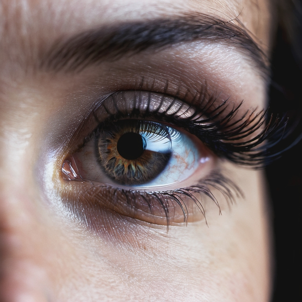 dark shot, high detailed photo of woman eye, perfect eye