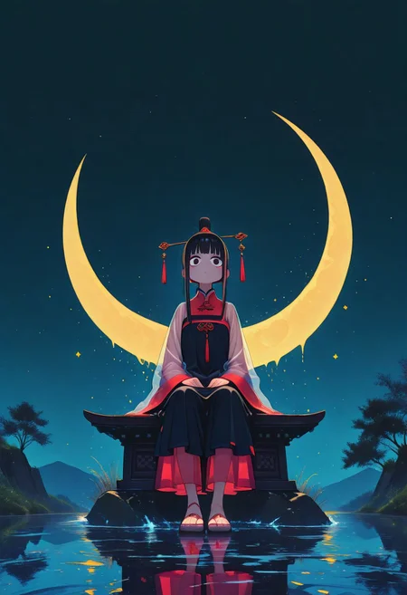 masterpiece, best quality, good quality, very aesthetic, absurdres, newest, 1girl, hanfu,see-through,
Sitting on the glowing crescent moon, the tranquil lake, reflections, and toes lightly touching the water <lora:spo_sdxl_10ep_4k-data_lora_webui:0.6> <lora:ponyv5_noobV065S_1_adamW-000013:0.7> <lora:USNR_STYLE_XL_lokr:0.45> <lora:GBF_Illustrious:0.4> <lora:748cmSDXL:0.8>