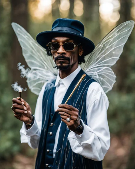 A FairyForm Snoop dogg holding a smoking wand <lora:SDXL_Fairy_Form_LoRA:0.8>