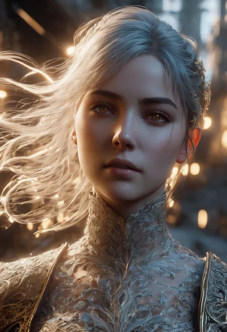 Graphics Unreal Engine 5, 3D Modeling,3D Blender, fullbody a Character woman,showhot, ultra hdr, ghostly beauty, windy, raw photo, reflection, lighting, intricately detailed, digital art, fantastic art, high detail, 4k resolution, dynamic motion blur, lens flares