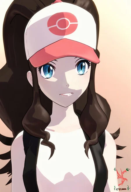 score_9, score_8_up, score_7_up, source_cartoon, Rating_safe, SFMSlayer, 1girl, hilda \(pokemon\), brown hair, long hair, high ponytail, sidelocks, blue eyes, baseball cap, portrait,