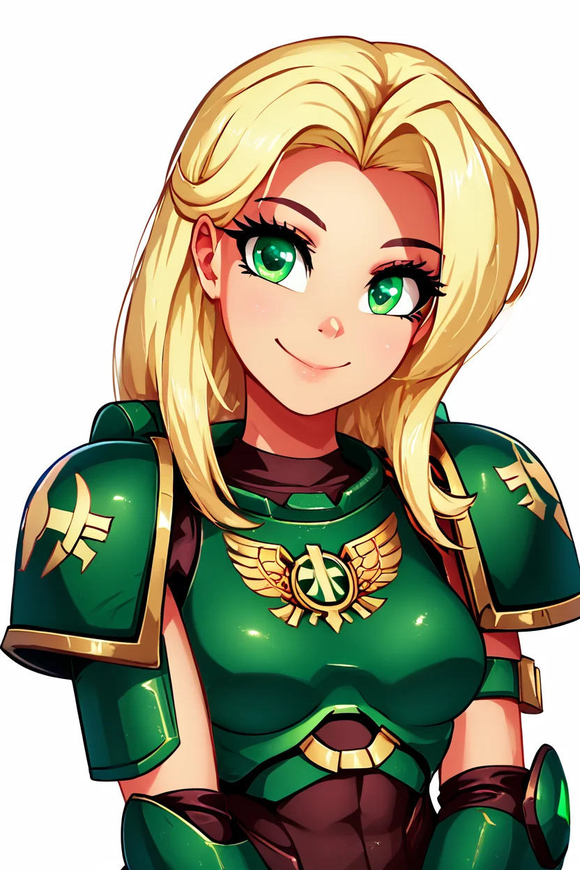 score_9, score_8_up, score_8, medium breasts, (curvy), cute, eyelashes, BREAK, , zzDarkAngel, 1girl, long hair, simple background, white background, green eyes, weapon, gun, pauldrons, shoulder pads, power armor shoulder armor, arrow (symbol), green theme, cowboy shot, <lora:Dark_Angels_Warhammer_40K_PDXL_v2:0.8>, , BREAK, looking at viewer, smile, upper body, leaning forward, head tilt, embedding:zPDXL, Expressiveh, <lora:theButcherXPDXL:1.0>, <lora:CatalystStylePDXL:0.6>, <lora:SDXLFaeTastic2400:0.5>, <lora:Expressive_H-000001:0.4>,