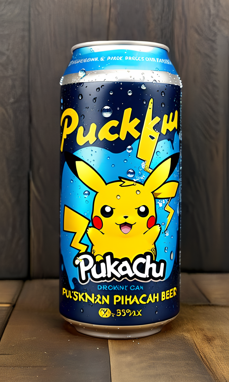 <lora:bevlabsdxl:0.9>,a beer can with a drunk pikachu,  text "Pukachu", bevlabsdxl,  best quality, masterpiece, water droplets, logo, fancy beer,