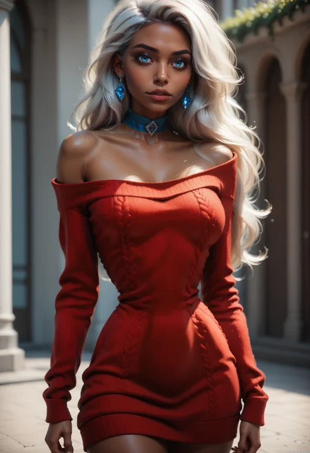 score_9, score_8_up, score_7_up,
1girl, solo, cowboy shot, sexy sweater dress, red dress, scoop neck, long sleeves, bare shoulders, blue choker, sapphire earrings,
<lora:Dark_Ivory_Pony_v0.1:0.6> d4rk1v0ry, (dark-skinned female),