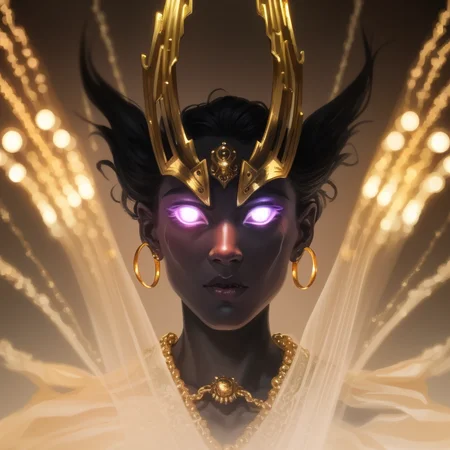V3rh03v3n:1.4gold pale man with teeth and detailed close up face focus photo with a ((glowing strange comb shaped bindi and gold hoop earrings)) and arms and arms and arms and arms, with collar and a chain around her neck and a chain, with a triangle behind her and glowing eyes, simple black background with fog and cinematic lighting BigHeadMode:0.67 with saggy tits and transparent liquid splash in the background