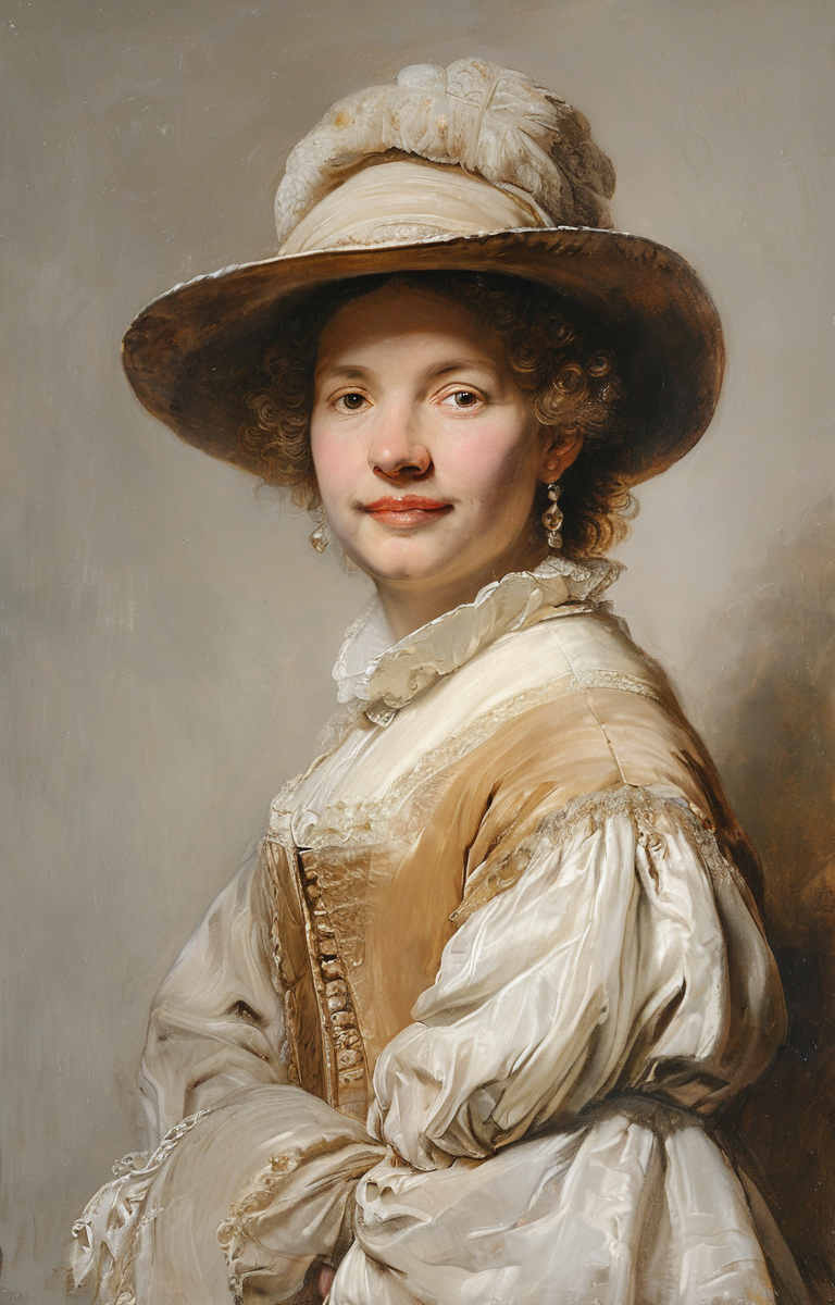masterpiece,best quality,<lora:tbh135-sdxl:0.85>,portrait of  woman,illustration,style of Rembrandt,oil painting,