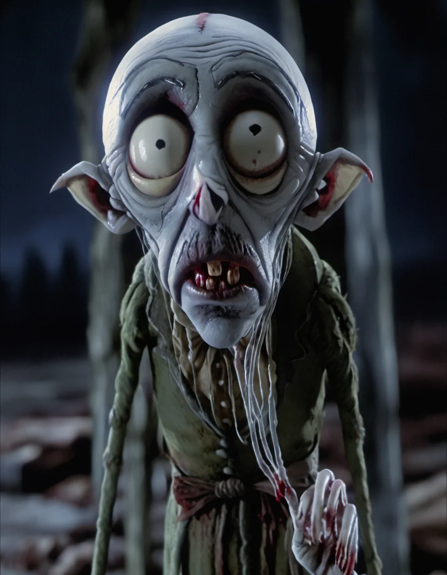stopmotion, Strigoi: Vampiric, Undead, Cursed, Night-stalking, Draining, Nosferatu-like, Feral, Eerie. <lora:STOPMO_1.12_RC:0.9>
