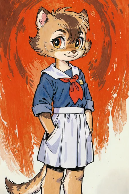 (anthro manul cat girl:1.3),tezuka osamu,golden eyes,grey hair,hair between eyes,grey_fur,paws
cccpuniform,white apron,brown dress,red neckchief,looking at viewer,long sleeves,portrait,
<lora:Perfect Hands:1><lora:osamu:0.9>
<lora:æ°çå
ç²:0.7> <lora:è弿 ¡æ:0.8> <lora:age_slider_v4:-2>, score_9, score_8_up, score_7_up, score_6_up, score_5_up, score_4_up,zPDXL