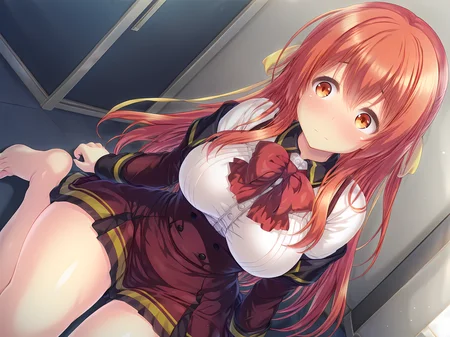 <lora:Sakuramiya_Hiyori_-_Yamizome_Liberator_-_Escude:1>,hiyori,school outfit,barefoot,indoors,large breasts,sitting,, masterpiece,best quality,amazing quality,