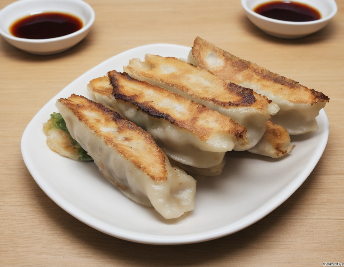 A delectable presentation of gote (dumplings) beautifully arranged on a plate. The gote are golden brown, freshly cooked with visible pleats, and garnished with herbs or a dipping sauce. The plate is set on a table with elegant tableware, perhaps with chopsticks or a traditional serving spoon. The scene should be as vivid and appetizing as a high-resolution photograph in a gourmet magazine, with warm and inviting lighting that emphasizes the texture and color of the gote , the shine of the sauce, and the elegance of the presentation, <lora:GT:0.75>,