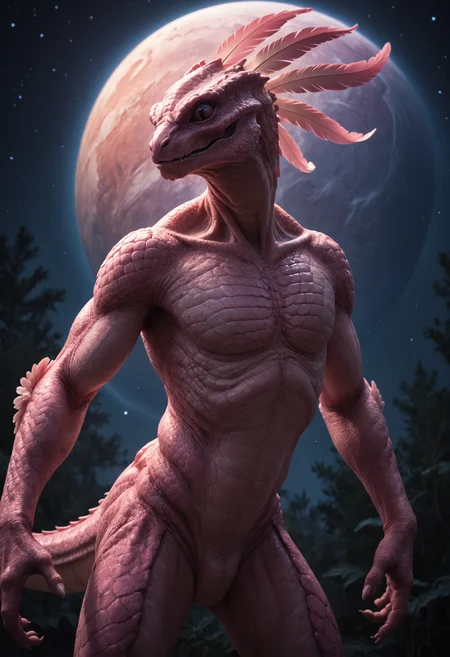score_9, score_8_up,
rating_safe,
handsome
alien
hybrid monster,
plump,
pink scales
,brightly colored feathers
,
anthro
,hybrid creature
,
alien planet,
prancing,
backlit, chiaroscuro,night,
detailed realistic photo <lora:zavy-cntrst-sdxl:0.7>