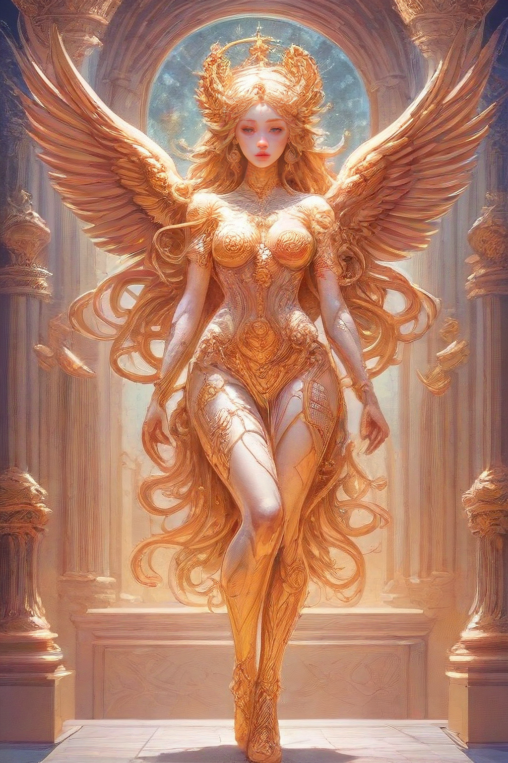 score_9,score_8_up,score_7_up,score_6_up,score_5_up,score_4_up,<lora:Turbo_XL:1>,<lora:imaginative:1>,imaginative_art,aGreek marble and gold statue of a goddess with angels, by Artist Andre-Charles Boulle, fullbody, renaissance art, 1girl