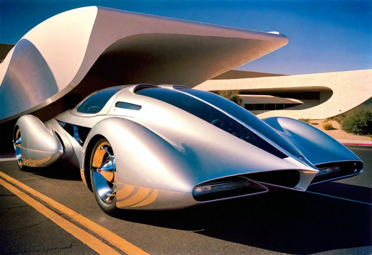 mobius, a concept car US Steel, retrofuturism, scifi  ,california art deco , leica f1.4 summilux , velvia 200 film , 1982