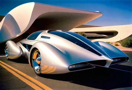 mobius, a concept car US Steel, retrofuturism, scifi ,california art deco , leica f1.4 summilux , velvia 200 film , 1982