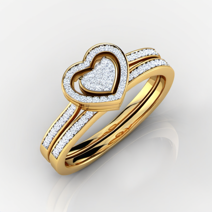 ring, heart shape white crystals on top, golden,reflection<lora:diamond:1>