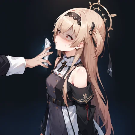 score_9, score_8_up, score_7_up, best quality, masterpiece, source_anime, zPDXL3, BREAK,   1girl, holding phone, , show off phone from side,      <lora:show_off_screen_of_phone:1>, hk416_\(girls'_frontline\), <lora:scaredv4:1> scared expressions, shaded face,