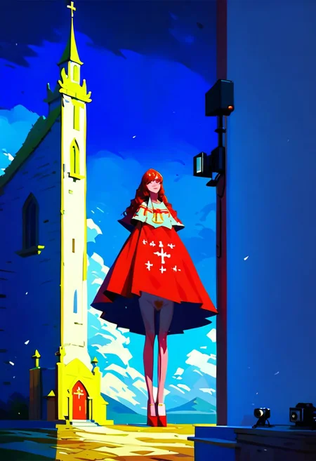 score_9, score_8_up, score_7_up,  
An image of a cute girl in liminal soviet room, (oil on canvas:0.1), girl ,analog photo, full body, in camera frame, pale skin, tall height, against the background of the Russian Orthodox Church, blue sky, sunny day, epic clouds, art by Jeremy Mann, god rays, dramatic light,( natural pubic hair:1.3), long bob-cut hair, shiny oiled skin, pale skin, red hair slightly curly hair, oxygen-rich air and sheltered atmosphere, snowy, aesthetic of hard edge painting, symmetry and balance, pioneering unparalleled masterwork with superior details, terracotta and lapis lazuli colors