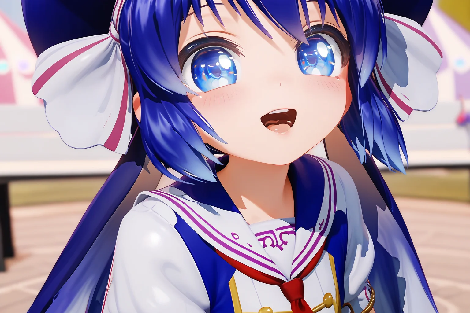 score 9, score 8 up, score 7 up, rating explicit,
detailed background, close up, face,
una, blue eyes, detailed eyes, light smile, open mouth,
shiny skin, blush, shirt, skirt, outdoors, <lora:una.pony:1>