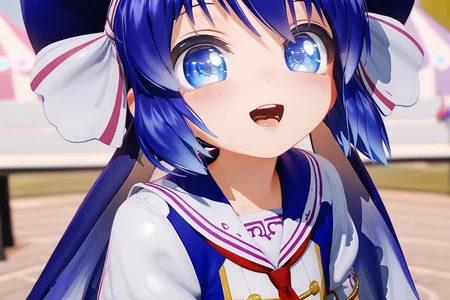 score 9, score 8 up, score 7 up, rating explicit,
detailed background, close up, face,
una, blue eyes, detailed eyes, light smile, open mouth,
shiny skin, blush, shirt, skirt, outdoors, <lora:una.pony:1>