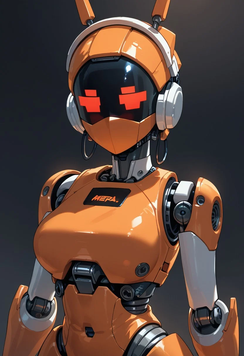 score_9, score_8_up, score_7_up,
 Android girl, pixel face, screen face, robot body, metal skin,