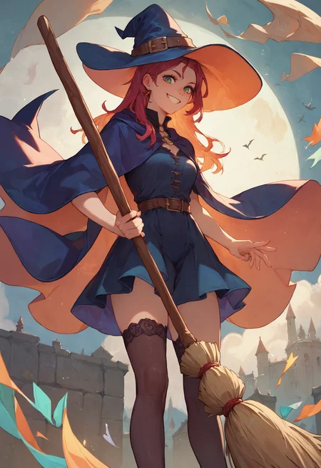 score_9, score_8_up, score_7_up, 1girl holding polearm, witch hat, broom, smile
<lora:holding_polearm_from_behind_pose_final:1>