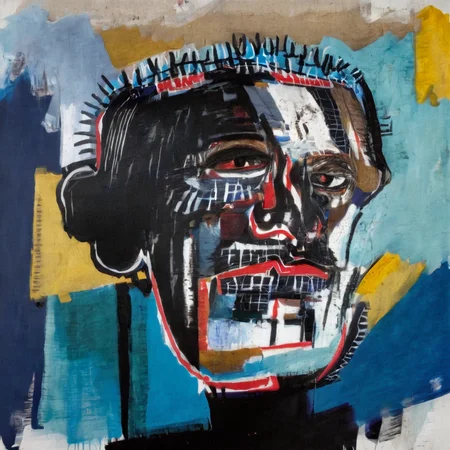 <lora:b4sq:1.5>b4sq close up portrait of an abstract mans face with a white and blue background