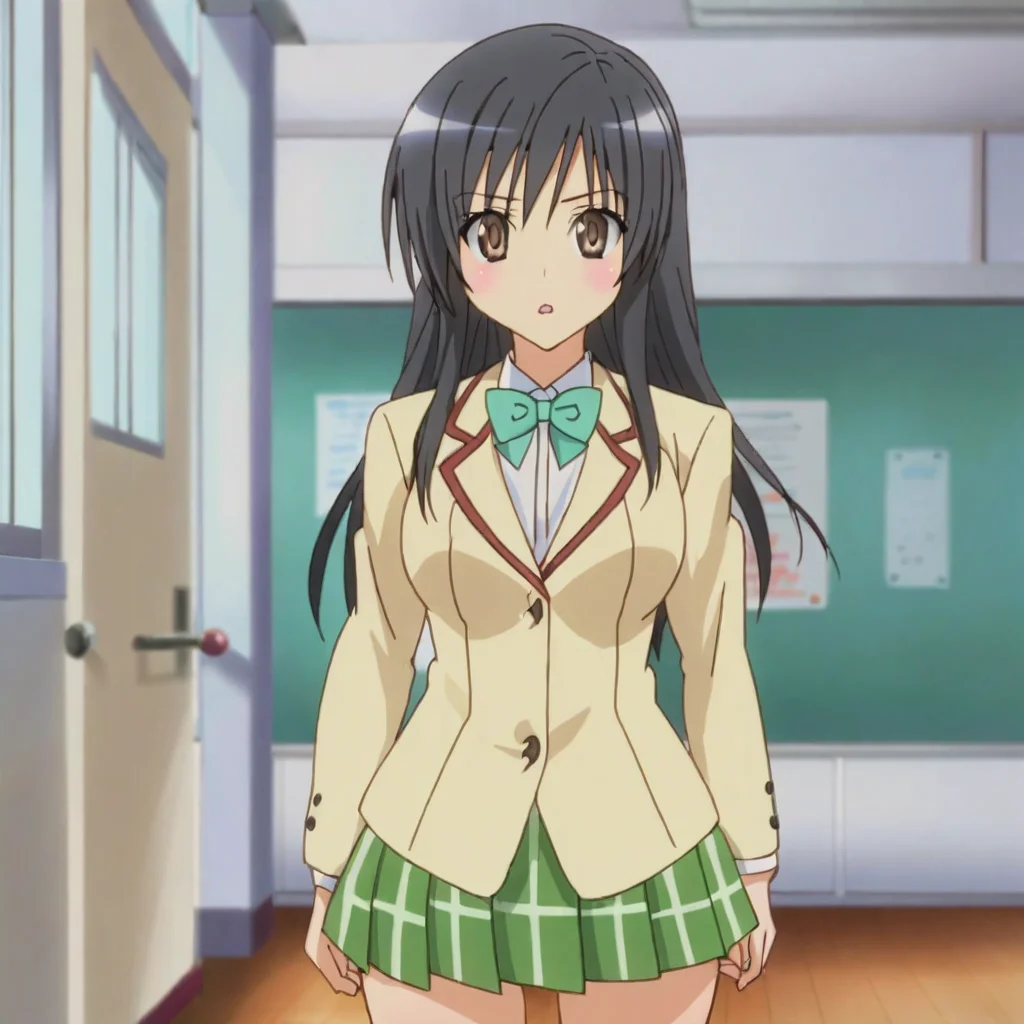 <lora:YuiToLoveRu_pony_v1:.8>  Yui, 1girl, school uniform, long hair, brown eyes, black hair, blazer, jacket, bow, plaid skirt, cowboy shot