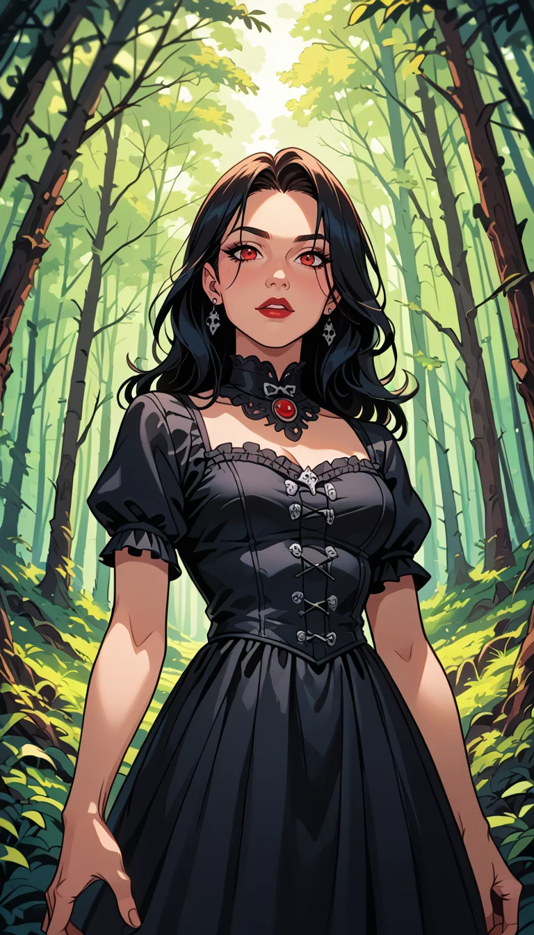 score_9, score_8_up, score_7_up, (Western Comics), girl, cute, seductive, innocent, high detailed gothic dress, (red|white|black), (vibrant color), (mistery forest background), (Cowboy shoot photo), (depth of field), (dynamic angle), (ultra detailed, high quality texture), (sharp), (artistic image)