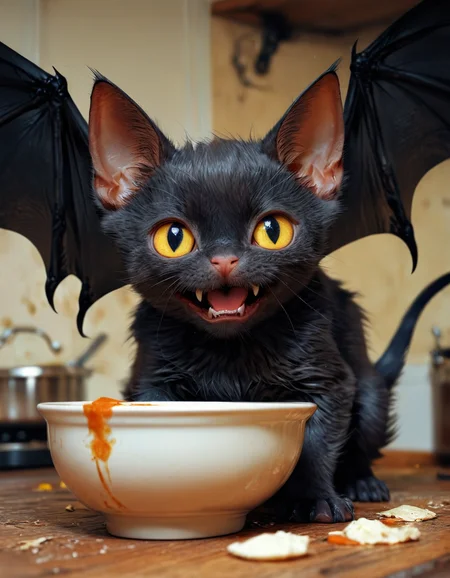 best quality, masterpiece,
dogbat, no humans, animal focus, black cat, bat wings, cute, fangs, angry,
full_of_soup, kitten, closed mouth, animal focus, lying, dutch angle,