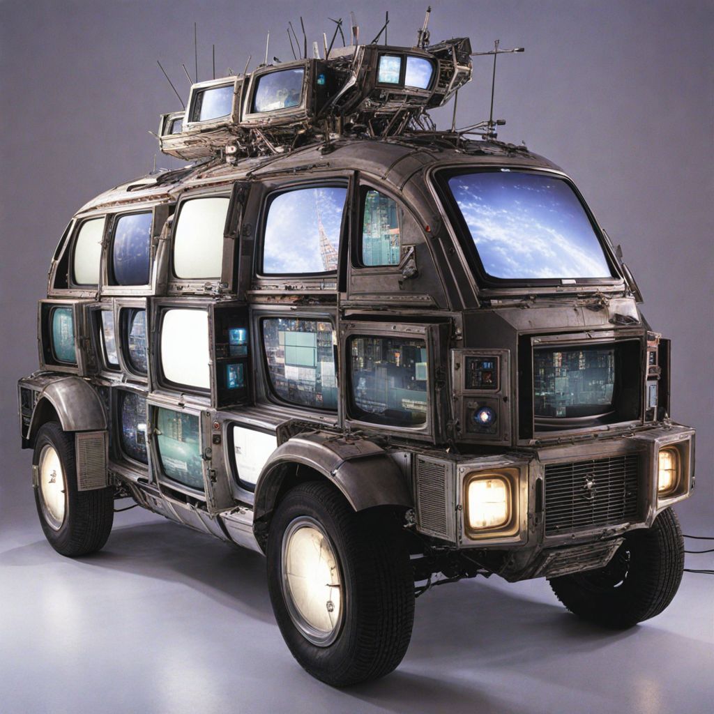 A photo a cybernetic car made out of old CRT screens  <lora:Made_out_of_old_CRT_screens_-_SDXL_LoRA:0.8>