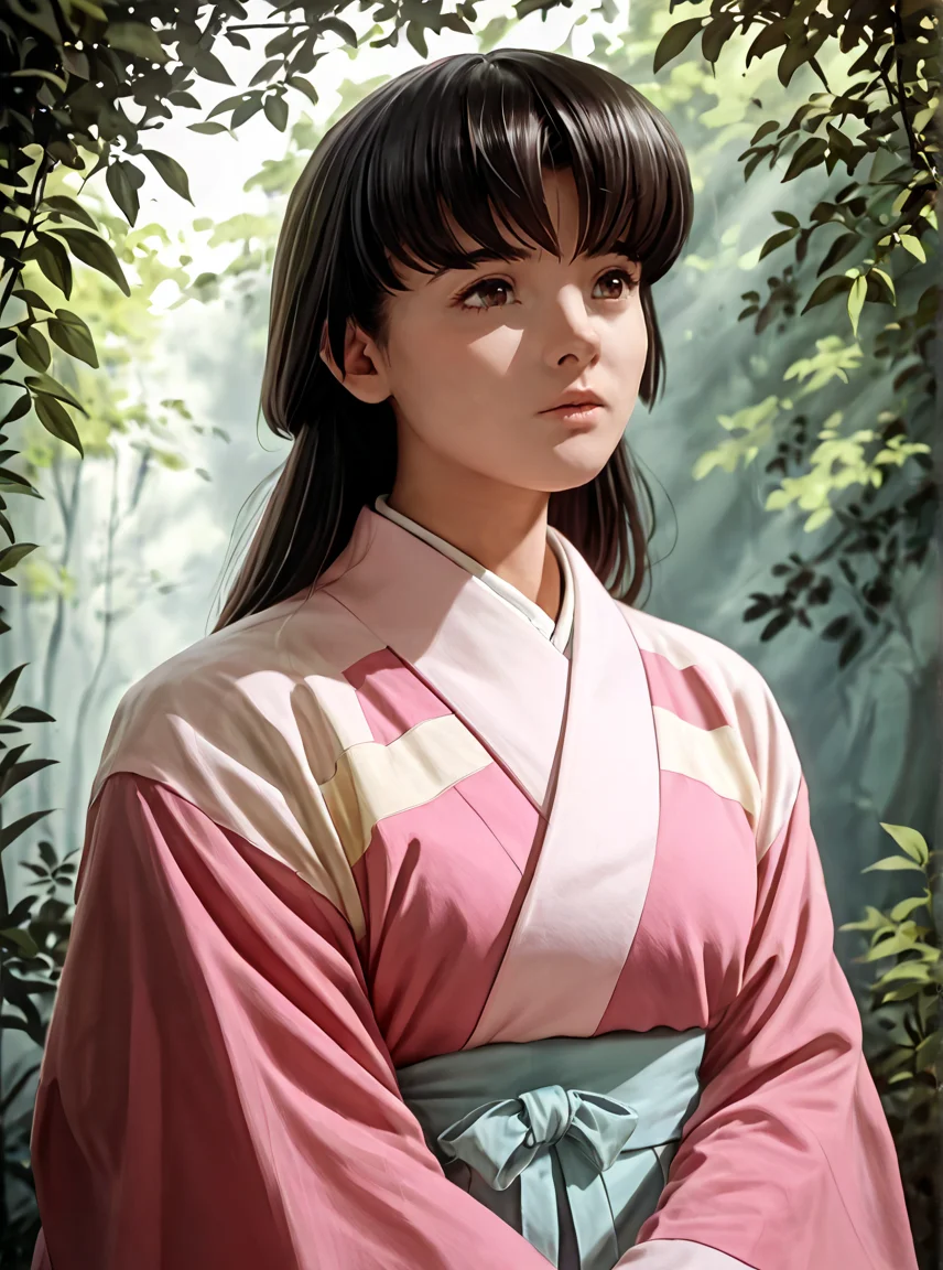 score_9, score_8_up, score_7_up, score_6_up, score_5_up, score_4_up, source_anime, rating_safe, 1japanese girl, ayeka, <lora:Ayeka__Tenchi_Muyo:0.7> pink kimono, soft natural lighting, smooth soft skin, symmetrical, natural skin texture, soft lighting, detailed face, photo realism, soft pastel colors sparkling, looking into camera, photorealistic painting, sharp focus, 8k, perfect composition, trending on artstation, award-winning photograph, unreal engine 5, cinematic smooth, intricate detail, studio photo, highly detailed, forest background, <lora:AmateurStyle_v1_PONY_REALISM:0.7>