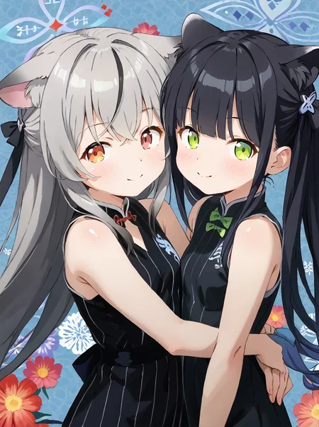 detailed background, shiny skin, posing, rating safe, 
<lora:kanzaki.pony:1>,
kanzaki,  
 <lora:shunkoki.pony:1>,
shun, kokona, 2girls,
