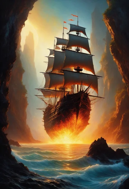 (sailing on vast expansive completely viscous liquid dreamscape gooey organic surface material with gleaming:1.28) sap, (pitch black dark midnight:1.2), miniature (immense scale magnificent ancient tattered pirate ship flying at world's edge:1.4), (multicolor vibrant RGB spectrum blended mixing:1.2), (lava:0.4) (lamp, swirling amorphous liquid rising bubbling into sky hovering floating, bioluminescent glowing:1.26) particles, (sloshing backwash), non-newtonian (fluid:1.24), (prismatic color grading), 4k, highres, best quality, dramatic, cinematic, epic, (concept art, digital art, realistic, professional masterpiece, dynamic, (curvilinear perspective), tilt shift, iris blur, bokeh, sharp clarity:1.2), zavy-flrscnc, fine intricate details, interior lit, great lighting, dappled soft lighting, volumetric lighting, detailed highlights, rim lighting