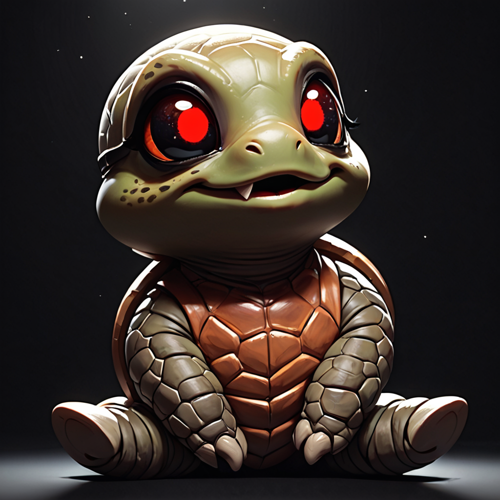 score_9, score_8_up, score_7_up, score_6_up, score_5_up, score_4_up, bright colors, high contrast, dark background, vivid lighting, chibi, turtle, animal, glowing eyes, red eyes, beautiful eyes, laughing, sitting, missing tooth, <lora:add-detail-xl:1>