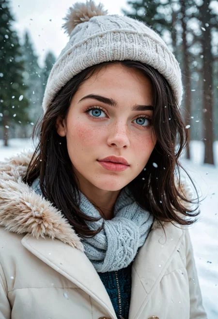 score_9, score_8_up, score_7_up, cinematic film still, beautiful woman, no make up, winter outfit, blush, black hair, head tilt, hair blowing in the wind, arctic circle snow drift, snowing, snowflakes, cold, chill bumps, approaching perfection, dynamic, highly detailed, smooth, sharp focus, intricate details, shallow depth of field, vignette, high budget, bokeh, cinemascope, moody, epic, gorgeous, film grain, grainy