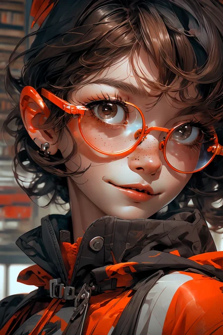 closeup, face, portrait, upper body,
freckles,
shy, blush,
(short brown hair:1.1),
(library:1.1),
(round glasses:1.2),
(brown eyes:1.4),
<lora:more_details:0.4>
<lora:Cosmic anime-oil fusion v2:0.45>
<lora:AnimeVibesV3:0.3> animevibes,
<lora:3DMM_V11:0.5> 3DMM
<lora:midjourney_20230624181825:0.7> midjourney ,
<lora:LAS:0.2> cloud,colorful,
<lora:msw_locon-t2:0.6>
<lora:wuxia2:0.6> gu,
<lora:CyberpunkStyleV1:0.2> PunkAI, shiny, shiny hair, shiny skin, shiny clothes