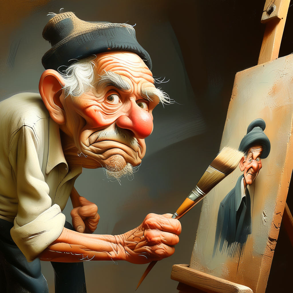 caricart old artist painter with brush <lora:caricart:1>