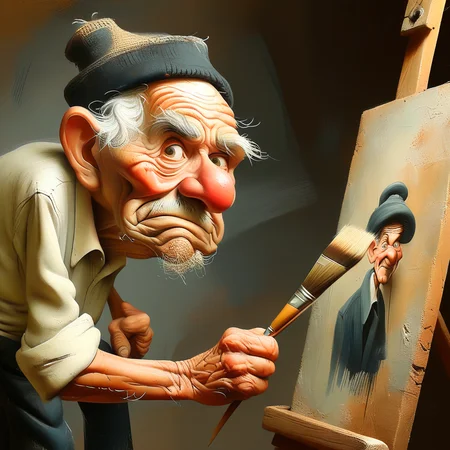 caricart old artist painter with brush <lora:caricart:1>