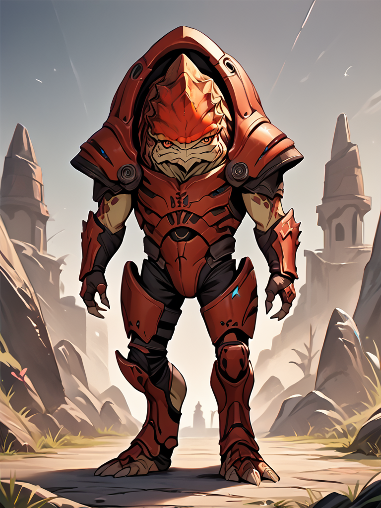 score_7_up, score_8_up, score_9, masterpiece, perfect face, high quality, source_anime, (1boy, solo,) <lora:Krogan_-_Mass_Effect:1>krogan, armor, alien, red eyes, full body,