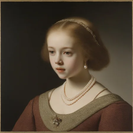 a painting of a young girl with a pearl necklace <lora:RembrandtXL_v1:1>