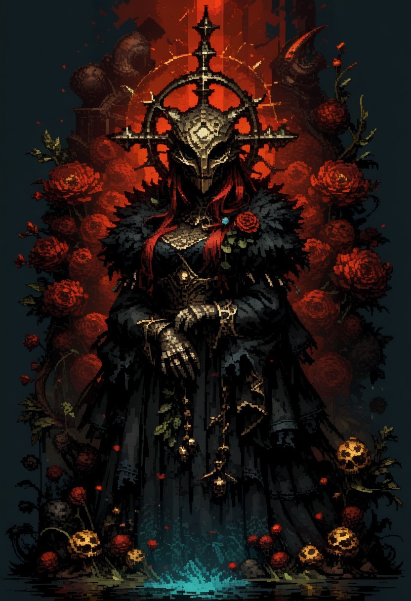 score_9, score_8_up, score_7_up, yamer_pixel_fusion, pixel art, leper portrait, classic art, hyper-detailed, d3p1x3l, pixel art