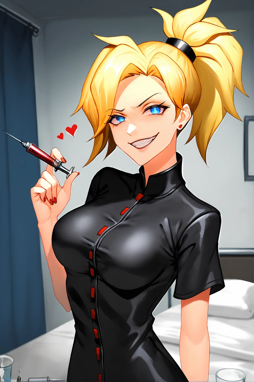score_9,
<lora:gesugao_v1_pruned:1>, gesugao, evil grin,
mercy \(overwatch\),
holding syringe,
dark persona,
dark, indoors, hospital bed,
high resolution, Masterpiece,
rating_safe