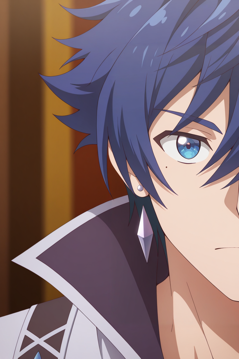 masterpiece, best quality, amazing quality,high resolution, intricate details,official style,depth of field,anime coloring,anime screencap, , , 1boy, solo, male focus,  <lora:Allen_Westfelt:0.85>,allen westfelt,blue hair,blue eyes,spiky hair,short hair,mole,jewelry,looking at viewer,upper body
