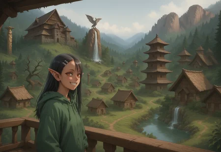 (((score_9, score_8_up, score_7_up, 1girl, solo, Nagatoro_Hayase, elf, druid, looking on viewer, smiling, leaning on the railings, Rampartmb2, mountain, tree, water, outdoors, waterfall, scenery)))
,
((( masterpiece, )))
,
((( )))
,
((( )))
,
((( )))
,
((( )))
,
((( )))
,
((( )))