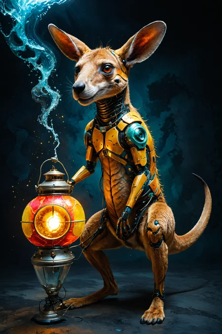 Psychedelic style (((surreal animals, kangaroo , 22. The Robo-Lantern Compass)))
 (((with exaggerated expressions))) With an Exaggerated Frown: Pouting dramatically, this fruit is clearly not pleased with its current situationâmaybe it's been overcooked?, Dynamic Sports Action Shots: Freeze athletes mid-action using fast shutter speeds combined with strategic positioning; these images convey excitement while showcasing skillful movements vividly!.(dynamic:1.1),sun rays,(taken by 12.5mm fisheye lens:1.1), 
(Vivid, HDR, Canon50, 8K, Hyper Realistic, Dramatic, Epic, Dynamic Contrast, Cinematic Lighting, increased brightness)(((Zoomed Out, Far away Shot))) = =. Epic dynamic lighting , vibrant,highly detailed,psychedelic,((Psychedelic, rainbow glow ))
((Vivid, Epic, Dynamic contrast)) (((Zoomed out, Far away shot, In frame)), (((Cinematic, Studio lighting, Contrast)))
<lora:juggernautXL_version6Rundiffusion:0.8><lora:rundiffusionXL_beta:0.8><lora:epicrealismXL_v5Ultimate:0.8><lora:crystalClearXL_ccxl:0.9>
<lora:extremely_detailed:0.8> extremely detailed
<lora:hyperkraximalism:0.6> hyperkraximalism
<lora:QuadpipeQp_sdxlV2:0.4> 
<lora:xl_more_art-full_v1:0.2>    <lora:RMSDXL_Darkness_Cinema:0.8>, - Generate images with sharp edges and fine details.
- Produce high-resolution images with no blurriness or distortions.
- Create images with clear and well-defined subjects.
- Ensure that the output images have crisp lines and distinct features.
- Generate images with vibrant colors and accurate tones.
- Avoid noise or artifacts in the generated images.
- Focus on producing clear textures and patterns in the images.
- Emphasize clarity and definition in all aspects of the generated images.
- Prioritize the sharpness and clarity of the main subjects in the images.
- Optimize the AI model to produce clear and visually appealing images., Wlop, By art germ . Vibrant colors, swirling patterns, abstract forms, surreal, trippy
