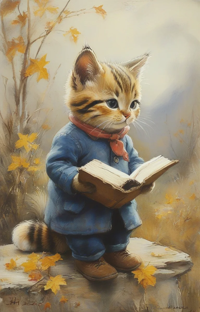 masterpiece,best quality,<lora:tbh131-sdxl:0.8>,cute cat,painting,style of E. H. Shepard,